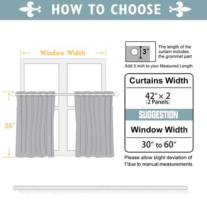 ChrisDowa Small Window Curtains 36 inches Long for Bedroom - Grommet Short Thermal Insulated Room Darkening Curtains for Kitchen (2 Panels, Aqua, 42 x 36 Inch)