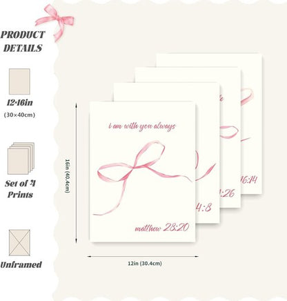 LARTSFRO Coquette Pink Bow Wall Art - Aesthetic Decor for Teen Girls | Set of 4 Unframed 12x16 Inch Prints