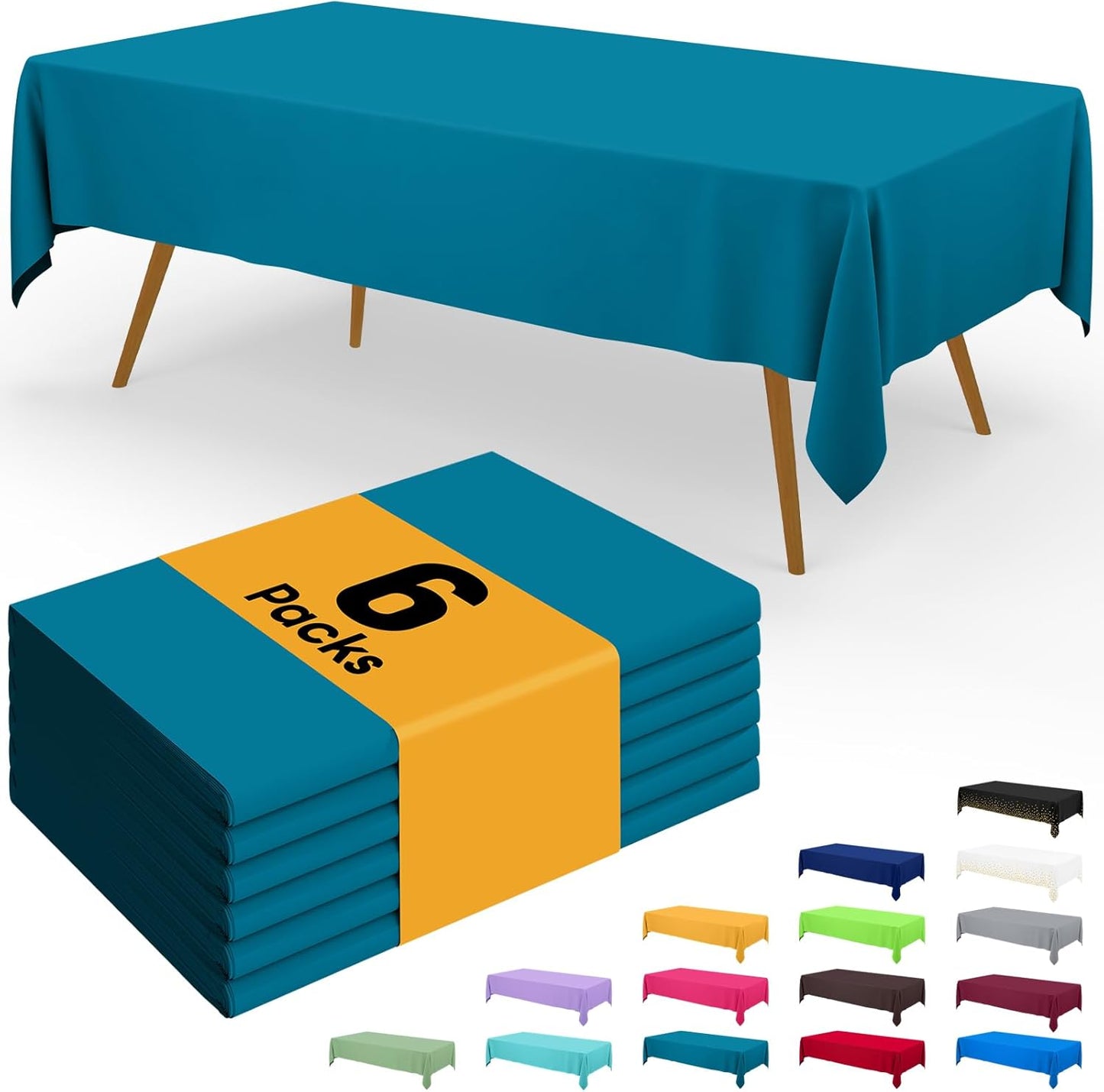 Smiry Disposable Tablecloths - Waterproof 54 x 78 Inch Rectangle Covers | 6 Pack in Aqua for Parties