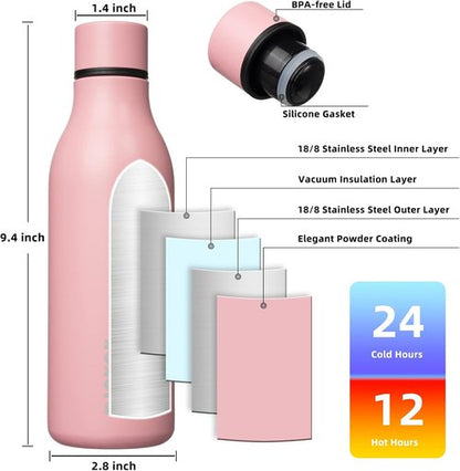 BJPKPK Insulated Water Bottle - 18 oz Stainless Steel, BPA-Free, Leak-Proof Flask for Sports & Travel | Light Pink