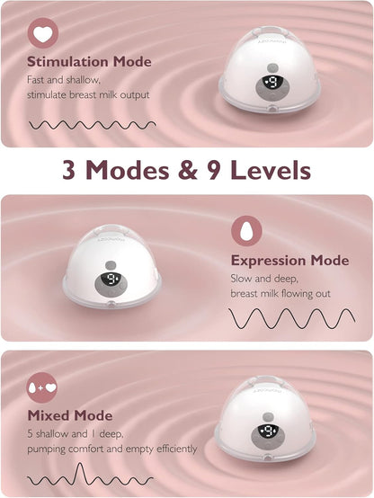 Momcozy M5 Wearable Breast Pump - Hands-Free Design with Double-Sealed Flange, 3 Modes & 9 Suction Levels, 24mm, 2-Pack in Quill Gray