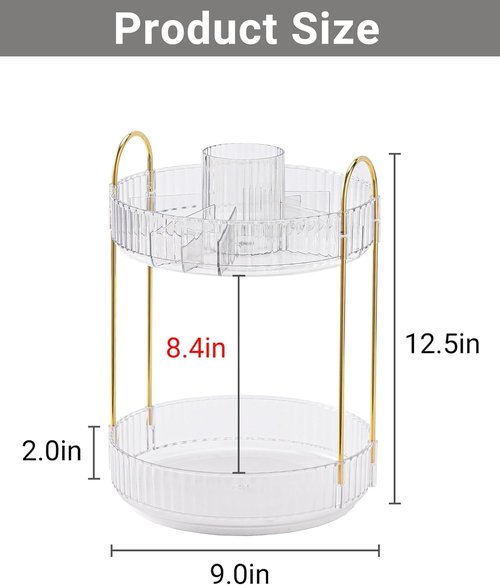 Asayuee 360 Rotating Makeup Organizer - 2 Tier Large Capacity for Skincare & Perfume | Clear Countertop Storage