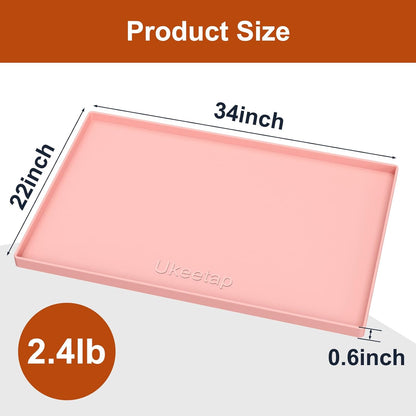 Ukeetap Extra Thick Silicone Mat - Waterproof Under Sink Mat for Kitchen & Bathroom - 34" x 22", Pink