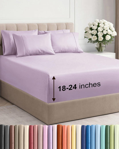 Skiennix Extra Deep Full Sheet Set - 6 Piece Breathable Cooling Bedding - Soft Wrinkle-Free Light Lavender