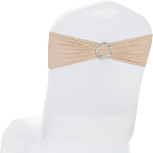 MDS Spandex Chair Sashes - Premium Stretch Covers with Buckle Slider for Weddings & Events | 10-Pack - Champagne Gold