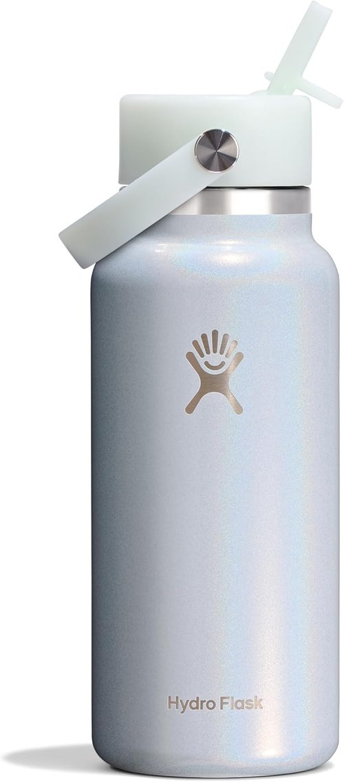 Hydro Flask Water Bottle - Insulated Stainless Steel with Flex Straw Lid | 32 Oz Glimmer Blue, Leakproof & Refillable