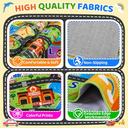 Kids Play Rug 3x5 ft Non-Slip Car Road Play Mat - Washable Soft Road Carpet for Kids Room, Playroom, Classroom, Car Rug 1, 3 x 5 Feet