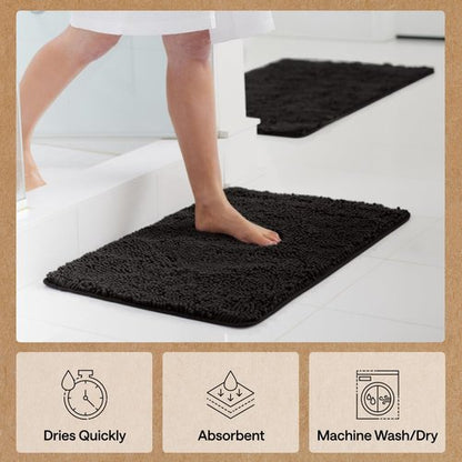 GORILLA GRIP Bath Rug Mat 36x24, Thick Soft Absorbent Chenille, Quick Dry Microfiber Mats, Rubber Backing Washable Shower Floor Rugs, Bathmat Runner, US Designed Bathroom Home Decor Accessories Black