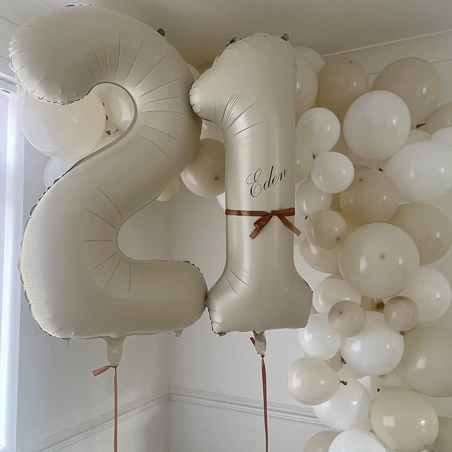 Skiennix 40-Inch Beige Number Balloon 1 - Large Cream Foil Mylar Balloon for Birthday & Wedding Celebrations