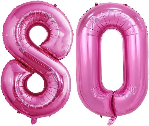GOER 80th Birthday Balloons - Jumbo 42 Inch Hot Pink Foil Helium Decorations for 80th Anniversary