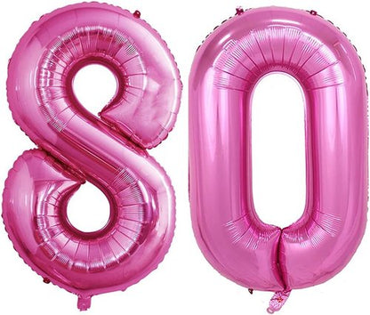 GOER 80th Birthday Balloons - Jumbo 42 Inch Hot Pink Foil Helium Decorations for 80th Anniversary