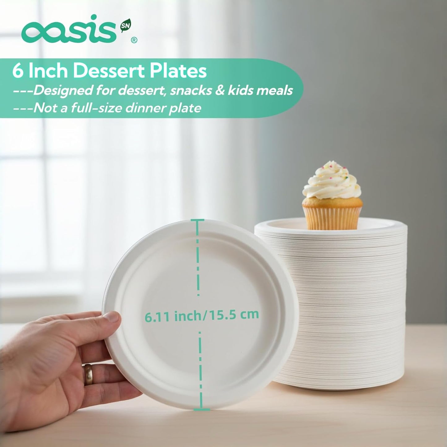 Skiennix Compostable Paper Plates - Heavy Duty 6 Inch Dessert Plates | 128 Pack, Eco-Friendly & Biodegradable