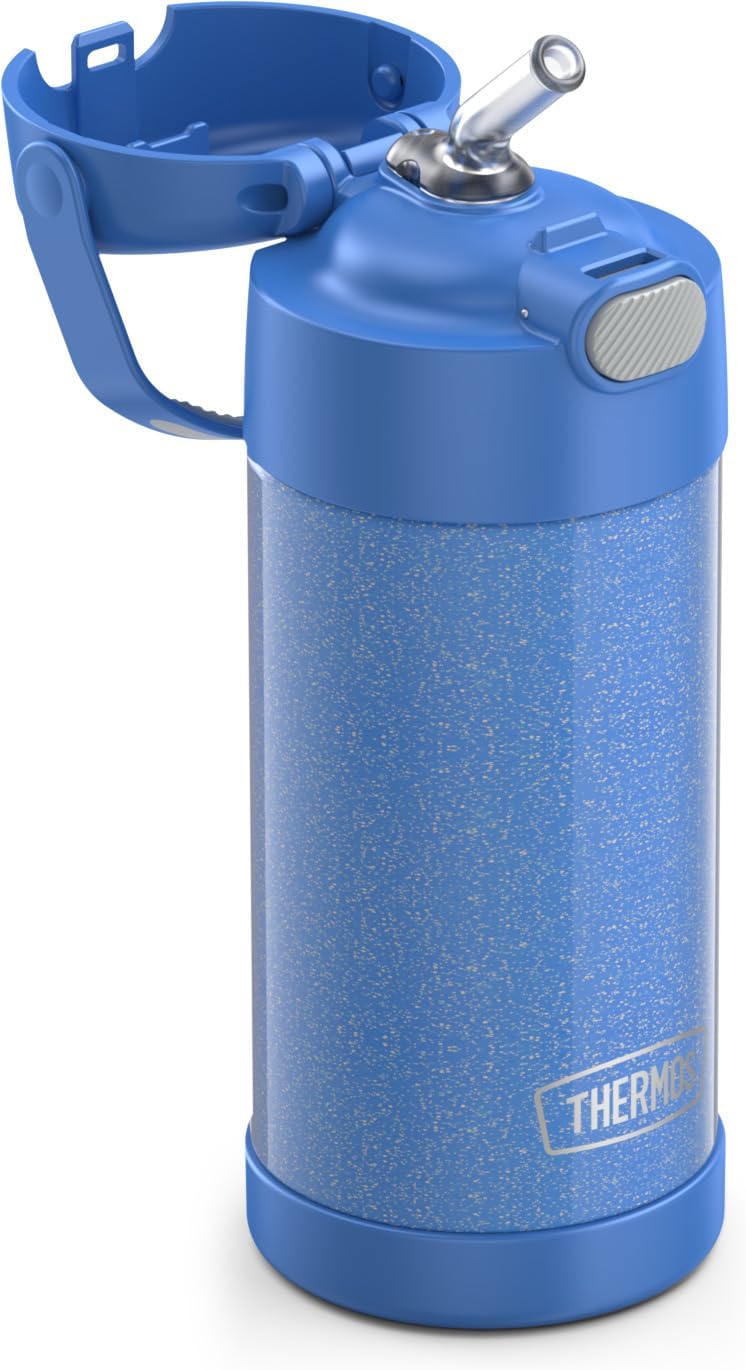 THERMOS FUNTAINER Water Bottle - 12 Ounce Kids Stainless Steel, Vacuum Insulated with Straw - Glitter Periwinkle