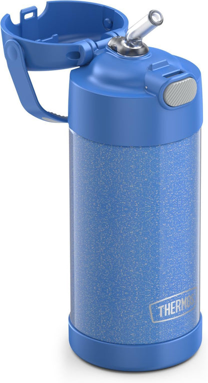THERMOS FUNTAINER Water Bottle - 12 Ounce Kids Stainless Steel, Vacuum Insulated with Straw - Glitter Periwinkle