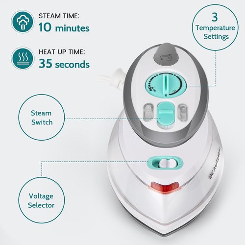 Beautural Mini Travel Steam Iron - Dual Voltage, Non-Stick Soleplate, Anti-Slip Handle | Perfect for Sewing & Quilting