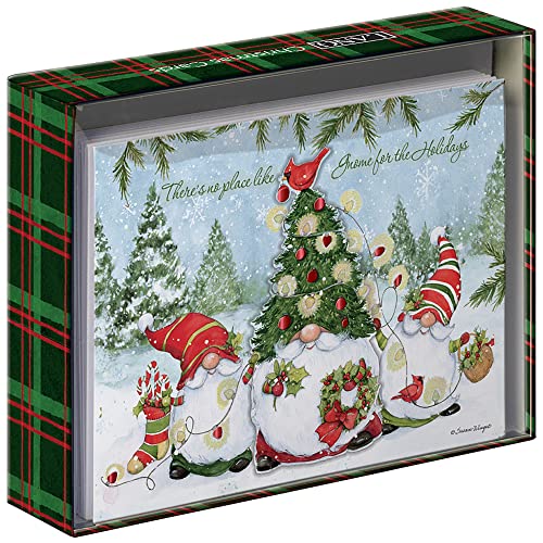 Holiday Gnomes Luxe Christmas Greeting Cards - Set of 8, Festive Holiday Cards with Envelopes, Whimsical Gnome Design - Christmas Variation