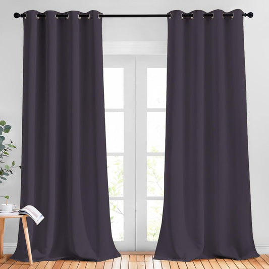 NICETOWN Room Darkening Curtains for Living Room, Grommet Window Treatment Thermal Insulated Solid Sound Reducing Drapes for Bedroom, Greyish Purple, Set of 2, W52 x L102