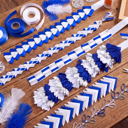 Blue White Silver Homecoming Mum Braids 30 Inch DIY Spirit Accessories - Set of 6