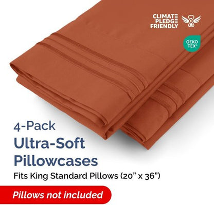 King Standard Pillow Cases - Soft Hotel Quality Covers for Comfy Bedding | 4-Piece Set in Terracotta