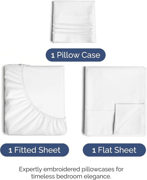 Comfy Twin XL Size 3-Piece Sheet Set by [Brand Name] | Breathable, Cooling Hotel Luxury Bedding - Ultra-Soft, Deep Pockets, Wrinkle-Free - Oeko-Tex Certified, White
