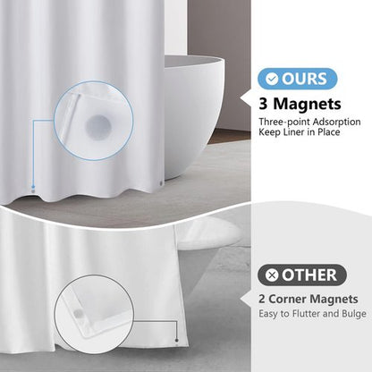 PILOTSHARK 120GSM Ultimate Waterproof Fabric Shower Curtain Liner - TPU Lamination Technology with 3 Magnets,Machine Washable,71x72 Inch Soft Cloth Shower Curtain or Shower Liner,for Bathroom(White)