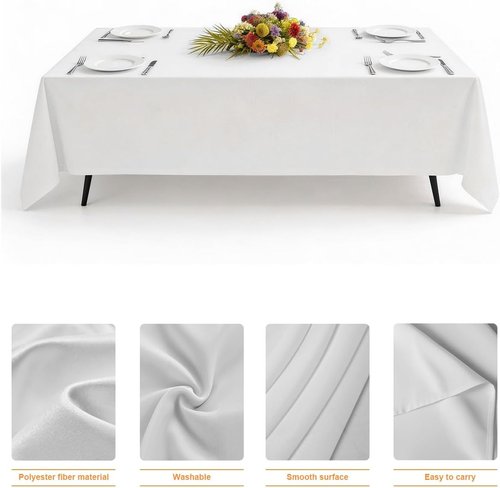 Goodluck Tablecloth - 2 Pack White Rectangular 60 x 102 Inch | Washable Cover for Dining & Events