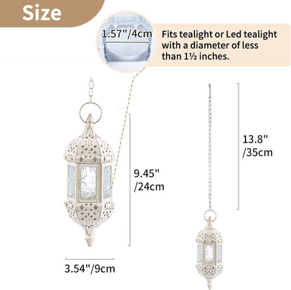 Regine Switzerland Moroccan Lantern - Metal Hanging Tealight Candle Holder | Battery Operated LED, White