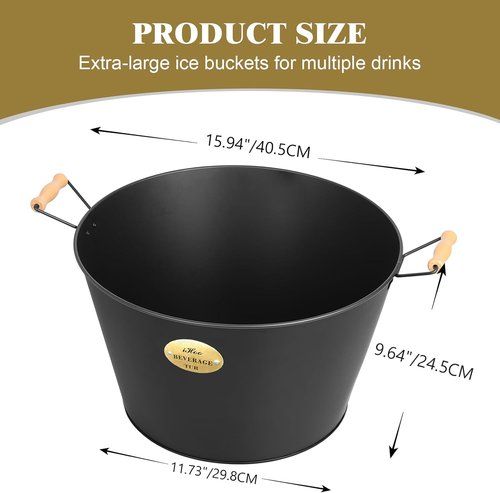 iHoo Large 5.5 Gallons Beverage Tubs for Parties, 21L Ice Bucket with Wooden Handles, Black Galvanized Tub, Ideal Party Tubs for Drinks