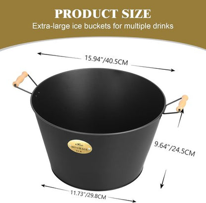 iHoo Large 5.5 Gallons Beverage Tubs for Parties, 21L Ice Bucket with Wooden Handles, Black Galvanized Tub, Ideal Party Tubs for Drinks