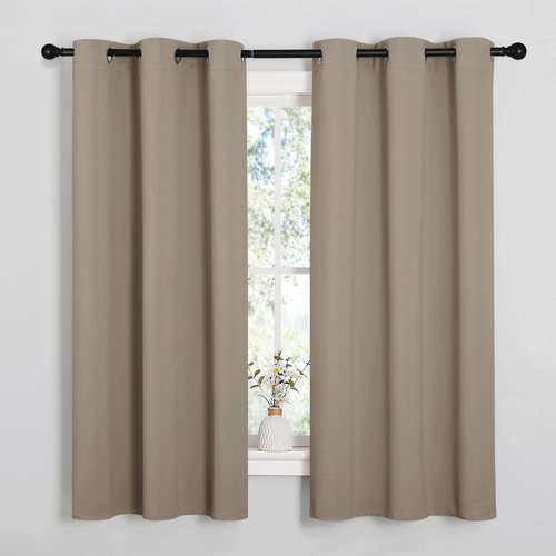 NICETOWN Bedroom Curtain Panels Blackout Draperies, Thermal Insulated Solid Grommet Blackout Curtains/Drapes (1 Pair, 34 by 63 inches, Taupe)
