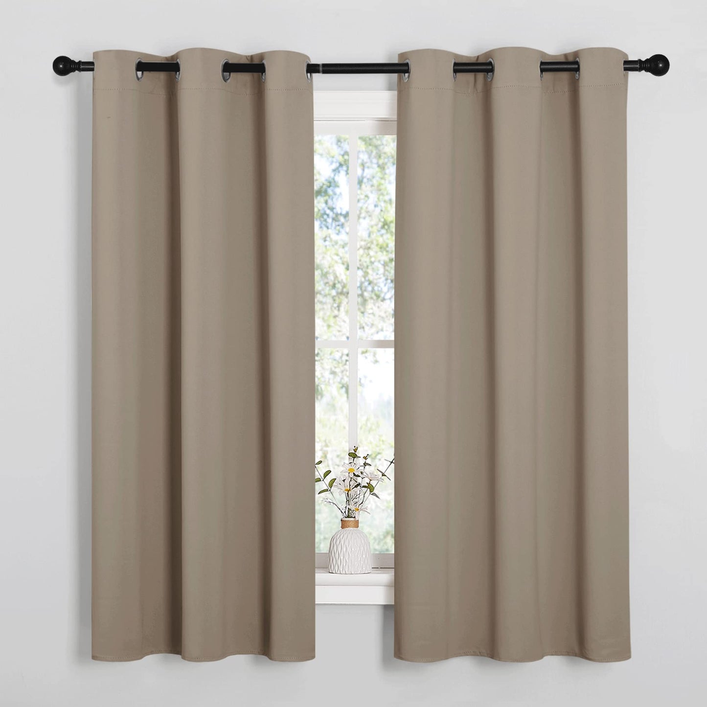 NICETOWN Window Curtain Panels, Thermal Insulated Solid Grommet Blackout Draperies/Drapes for Basement (Taupe, 1 Pair, 34 by 54-inch)