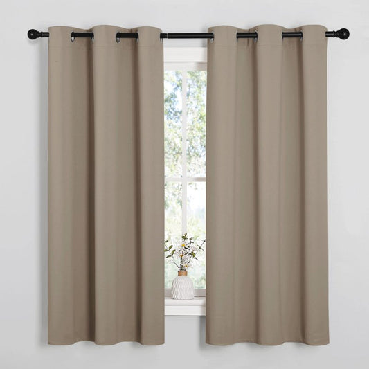 NICETOWN Window Curtain Panels, Thermal Insulated Solid Grommet Blackout Draperies/Drapes for Basement (Taupe, 1 Pair, 34 by 54-inch)