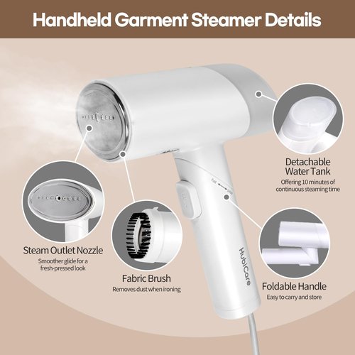 HubiCare Dual Voltage 120V - 220V Portable Handheld Steam Garment Steamer Foldable: Effortless Wrinkle Clothes Steam Iron Removal 25-Second Fast Heat-up, 1000W, Home & Travel