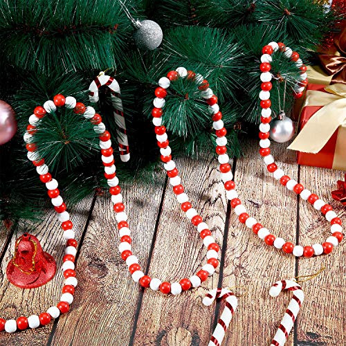 Christmas Wood Bead Garland 16 Feet Candy Cane Red & White Decoration