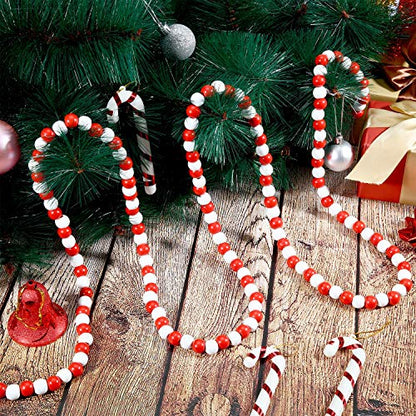 Christmas Wood Bead Garland 16 Feet Candy Cane Red & White Decoration