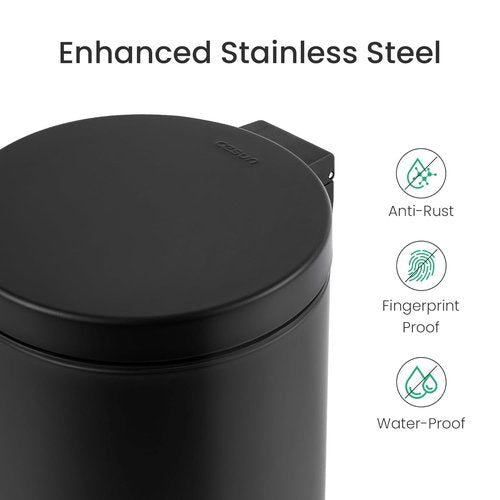 Cesun Small Black Trash Can - 1.2 Gallon Bathroom Garbage Can with Lid & Foot Pedal | Matte Black