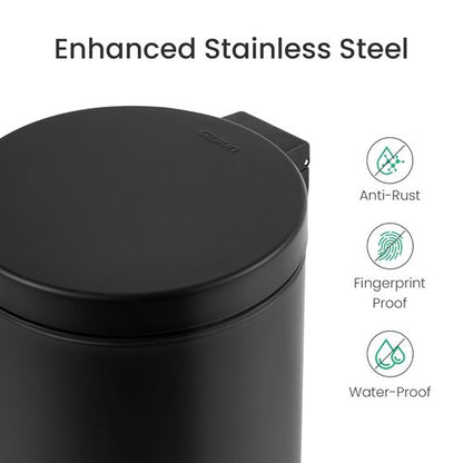 Cesun Small Black Trash Can - 1.2 Gallon Bathroom Garbage Can with Lid & Foot Pedal | Matte Black