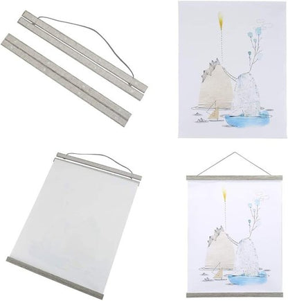 Benjia Magnetic Poster Hanger - Wood Frame for 17x24, 17x11, 17x22 Posters | Grey Hanging Kit for Artwork
