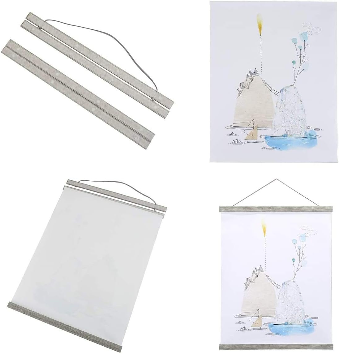 Benjia Magnetic Poster Hanger - 40" Wooden Frame for Canvas & Artwork | Grey Color, Easy Wall Display
