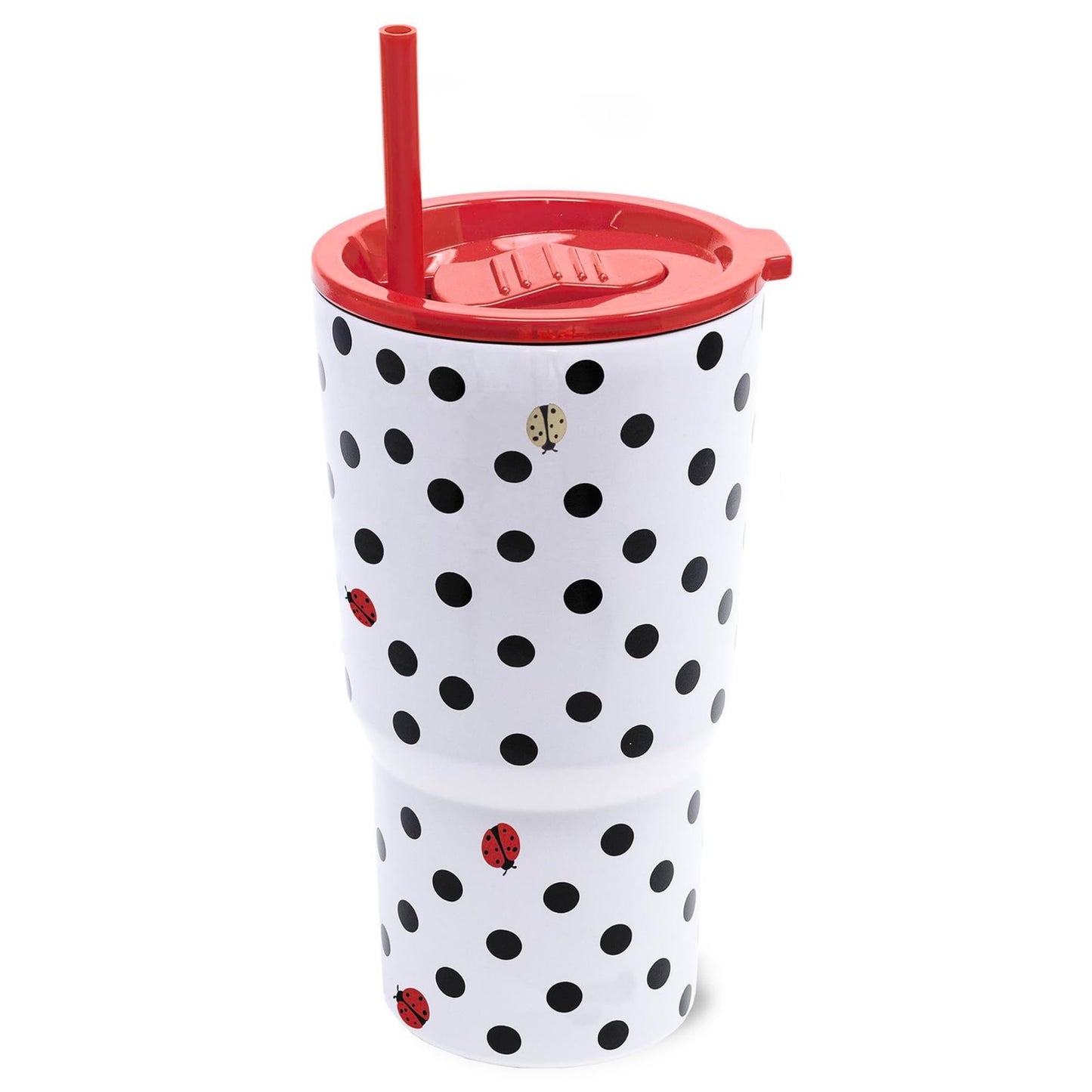 Kate Spade New York 20 Ounce Insulated Tumbler for Cold and Hot Drinks with Reusable Straw, Stainless Steel Travel Cup with Slide Top Lid, Ladybug Dot