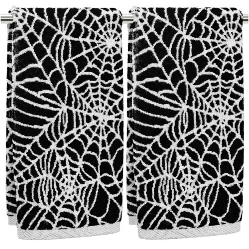 Halloween Spider Web Hand Towels Set of 2 - Black and White Decorative Towels