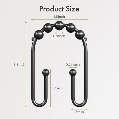 AmazerBath Shower Curtain Hooks Rings, Metal Shower Curtain Rings, Black Shower Curtain Hooks Rust Proof Double Hook Shower Hooks for Shower Curtain and Liner, Shower Rod Hooks Bathroom 12Pcs