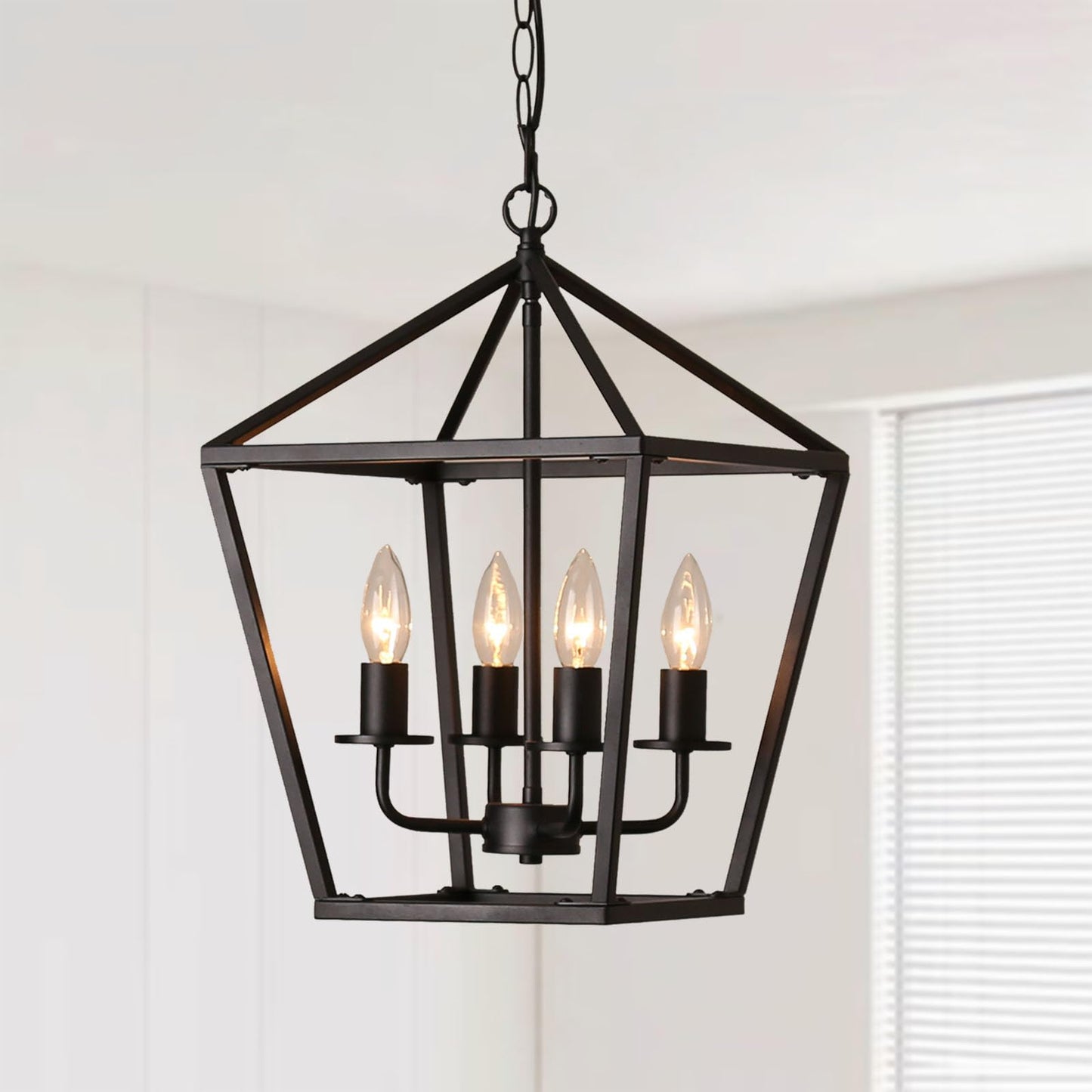 Mlmgmh168 4-Light Black Farmhouse Chandelier Iron Lantern Pendant Light Rustic Cage Hanging Light Fixtures Industrial Foyer Lights for Kitchen Island Dining Room Hallway Foyer Entryway