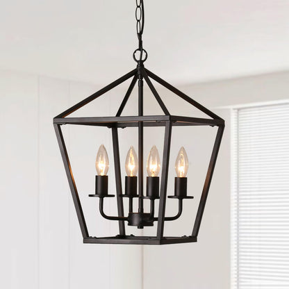 Mlmgmh168 4-Light Black Farmhouse Chandelier Iron Lantern Pendant Light Rustic Cage Hanging Light Fixtures Industrial Foyer Lights for Kitchen Island Dining Room Hallway Foyer Entryway
