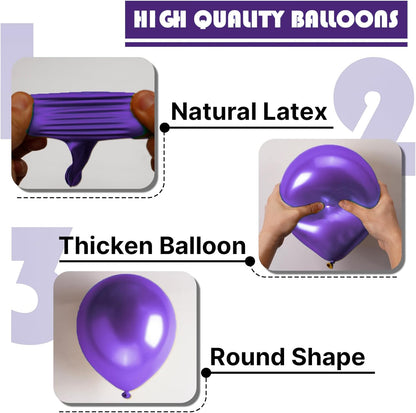 PartyWoo Metallic Purple Balloons - 50pcs 12 Inch Chrome Latex Helium Balloons for Celebrations