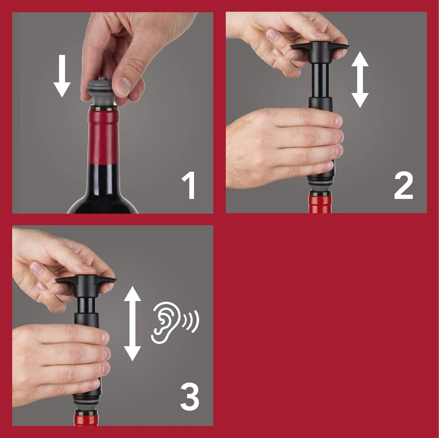 Vacu Vin Wine Saver Vacuum Stoppers - Set of 2 - Gray - for Wine Bottles - Keep Wine Fresh for Up to a Week with Airtight Seal - Compatible with Vacu Vin Wine Saver Pump