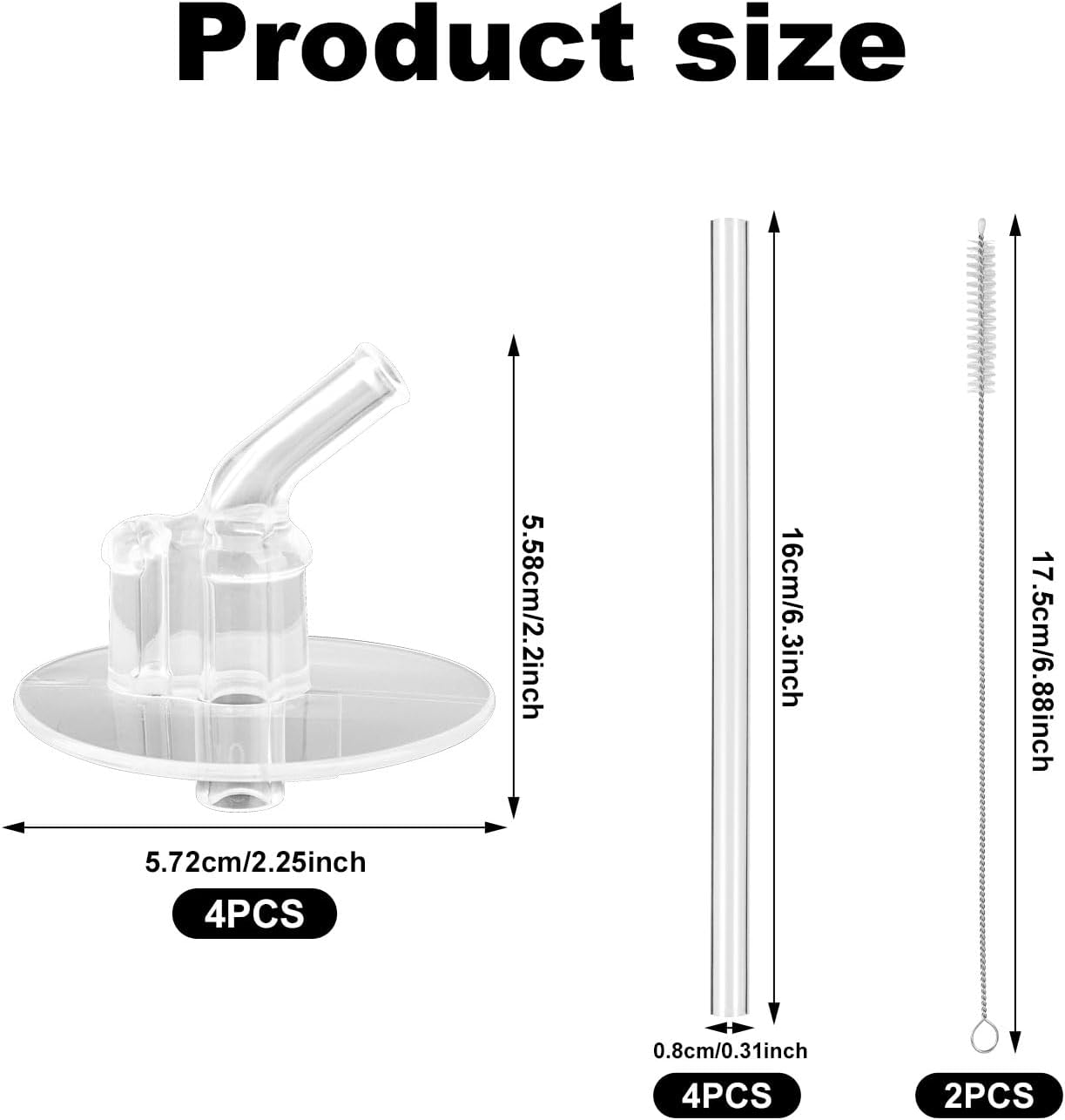 Thermos | 4-Pack Replacement Clear Straws for 12 oz Funtainer Bottles - Includes Cleaning Brushes