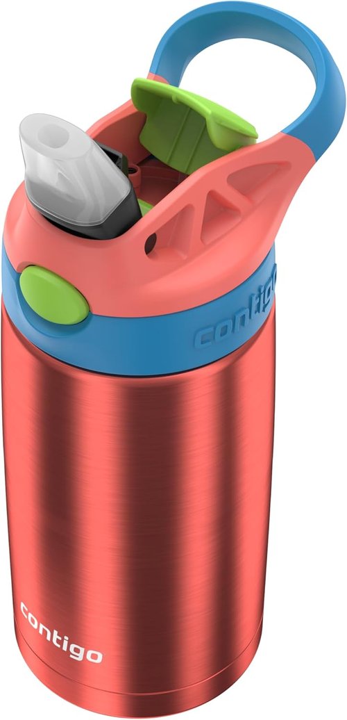 Contigo AUTOSPOUT Water Bottle - 13 Oz Leak-Proof Design | Coral Blue & Poppy Color