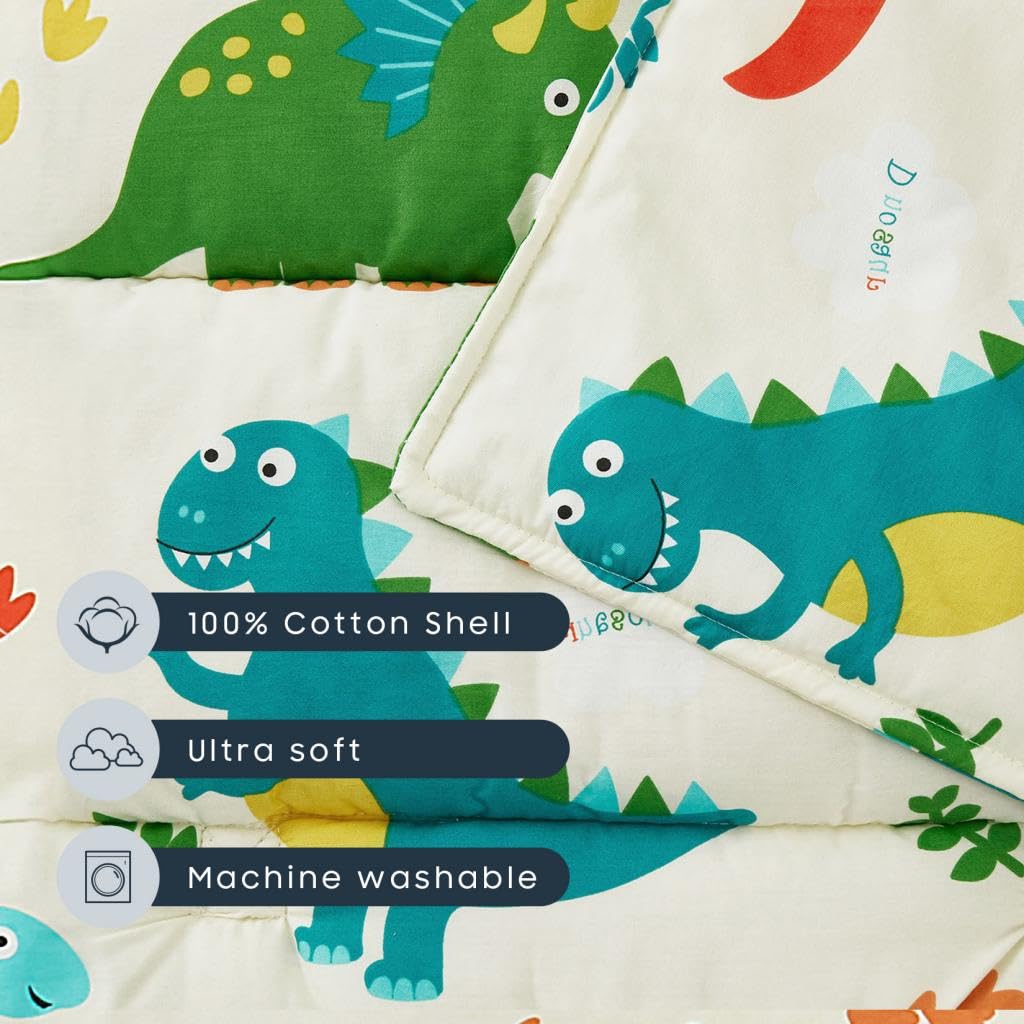 Wake In Cloud - Toddler Nap Mat with Pillow and Blanket, 100% Cotton Fabric, for Kids Boys Girls in Daycare Kindergarten Preschool, Roll Up Sleeping Bag, Dinosaur Cream, Extra Long