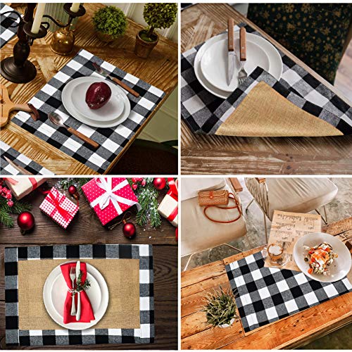 Set of 6 Reversible Christmas Placemats - Black & White Buffalo Check